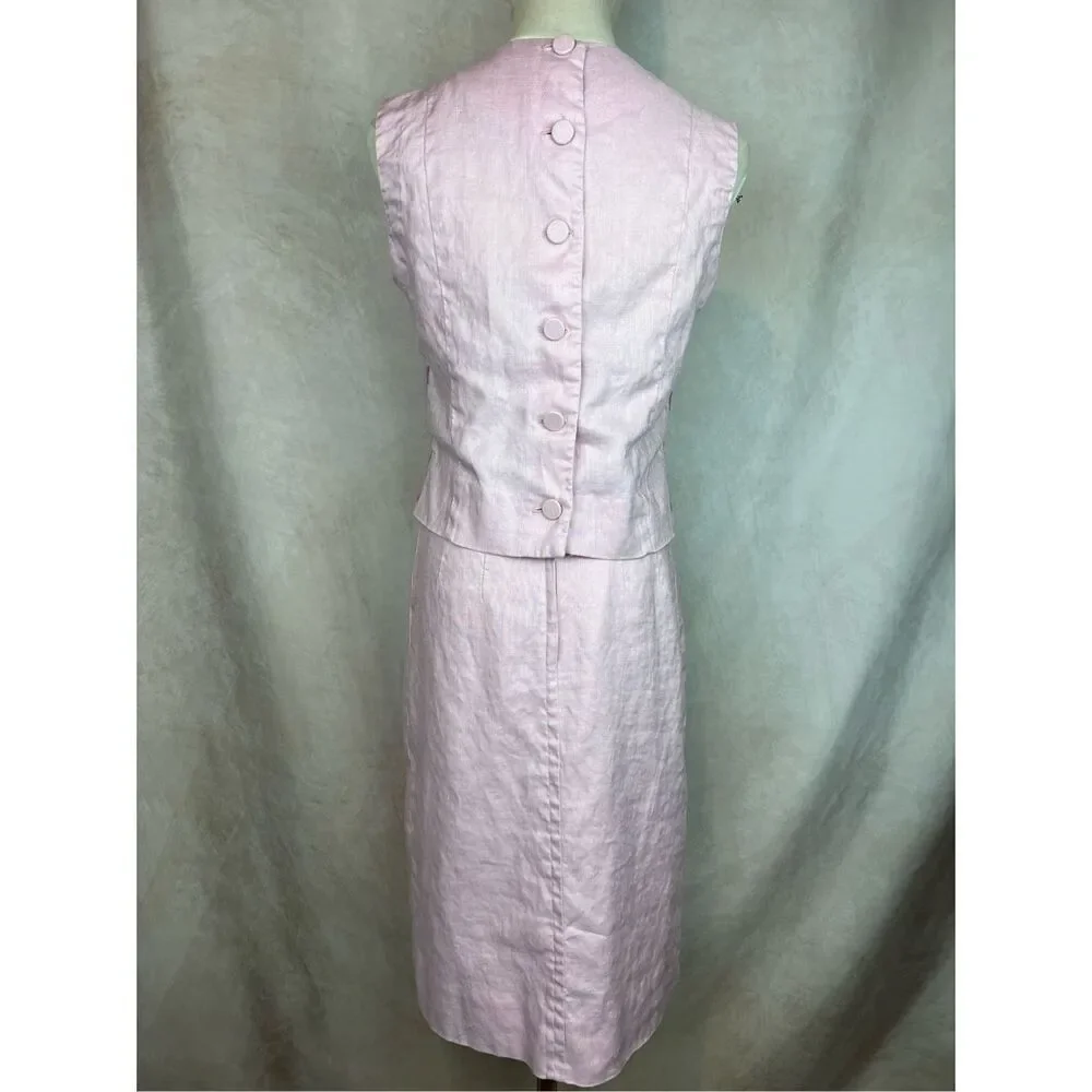 Vintage 1960s Linen Skirt Set Baby Pink Embroidered Susan Thomas Size Small/MD